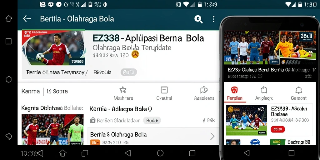 Antarmuka EZ338 menampilkan berita olahraga bola terbaru dan informasi tim.