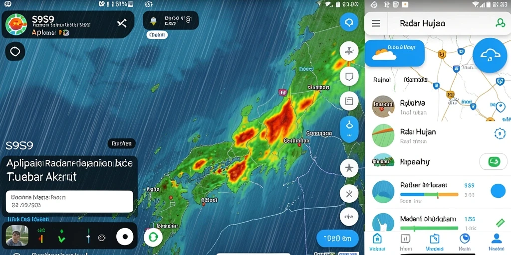 Tampilan antarmuka aplikasi Radar Hujan S9S9 yang interaktif.